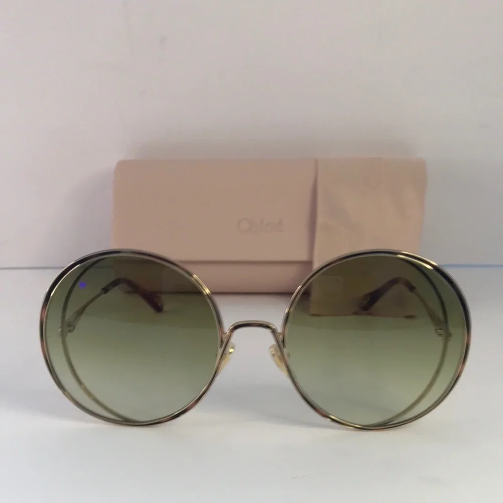 New Authentic Chloe Gold & Green Round Sunglasses HANAH COLLECTION